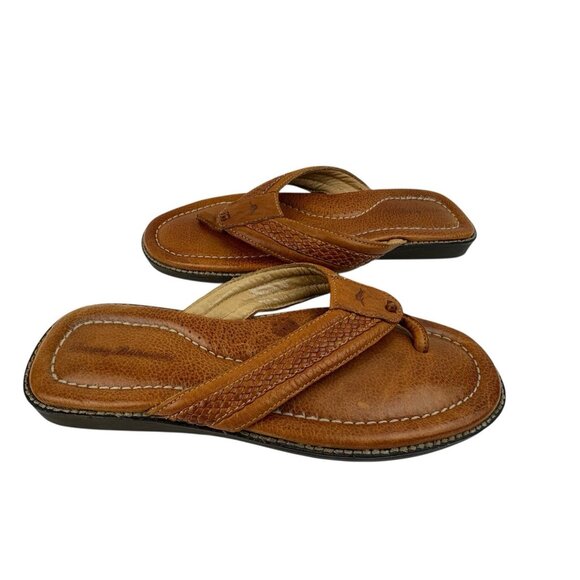 *Tommy Bahama Anchors Away Sandals Mens 12D Brown Leather Flip Flop Quiet Luxury - Picture 2 of 7